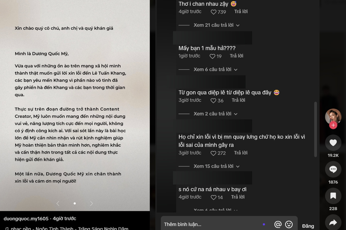 Bài đăng Dương Quốc Mỹ được cho là &quot;na ná&quot; với Diệp Lê và Gon Pink.