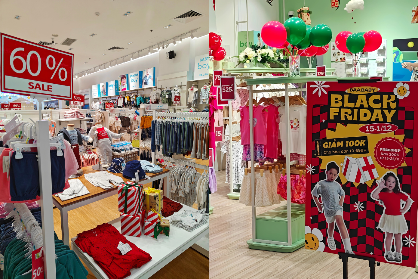 Mặt hàng thời trang trẻ em với các ưu đãi hấp dẫn, kèm theo mẫu mã Giáng sinh.