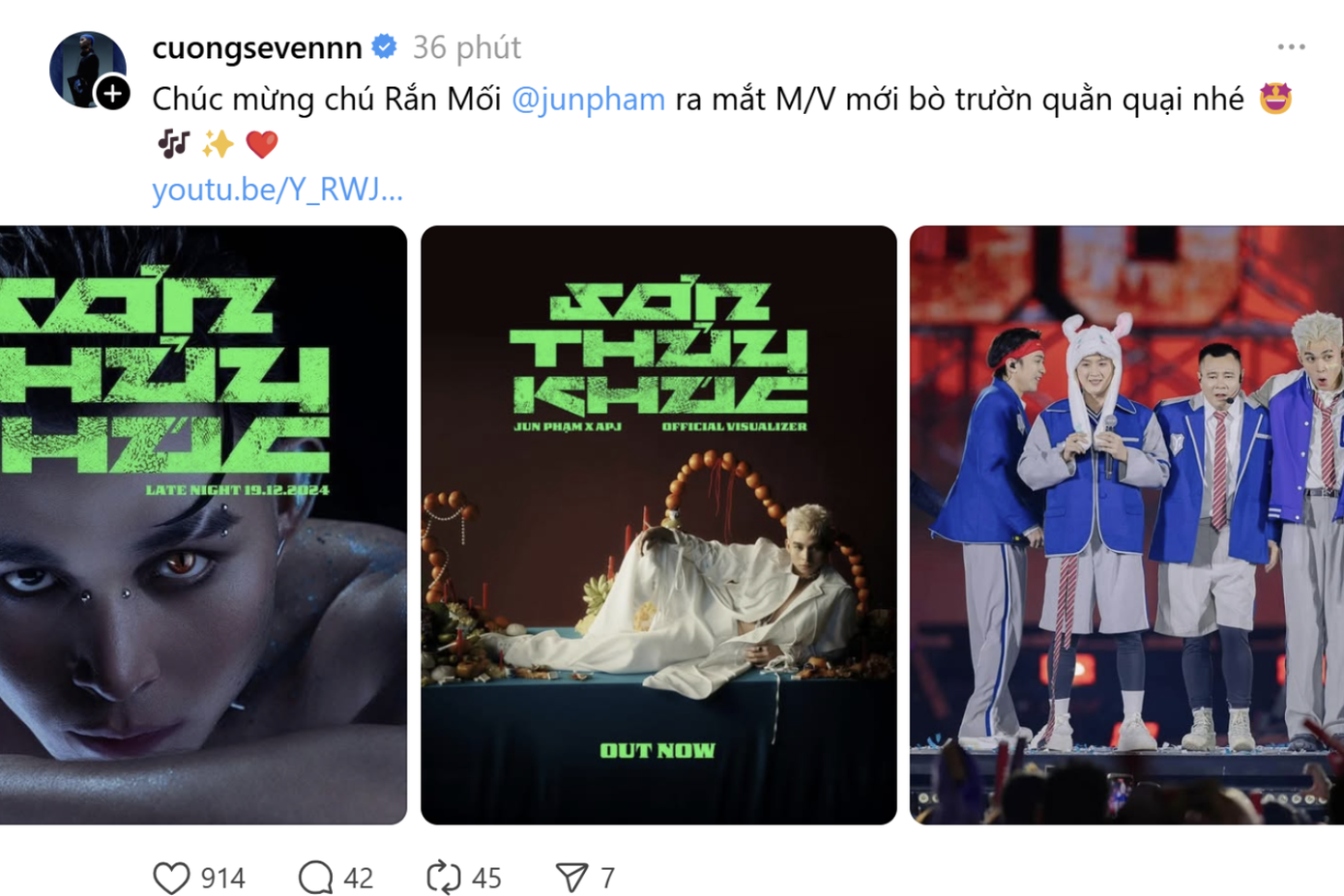 Hình tượng xà thần uy nghi của Jun Phạm bị Cường Seven gọi là &quot;rắn mối&quot;, khiến fan vừa bật cười vừa &quot;khấn hộ&quot; cho anh &quot;Bảy&quot; thoát khỏi cơn giận của Thủy Tinh.