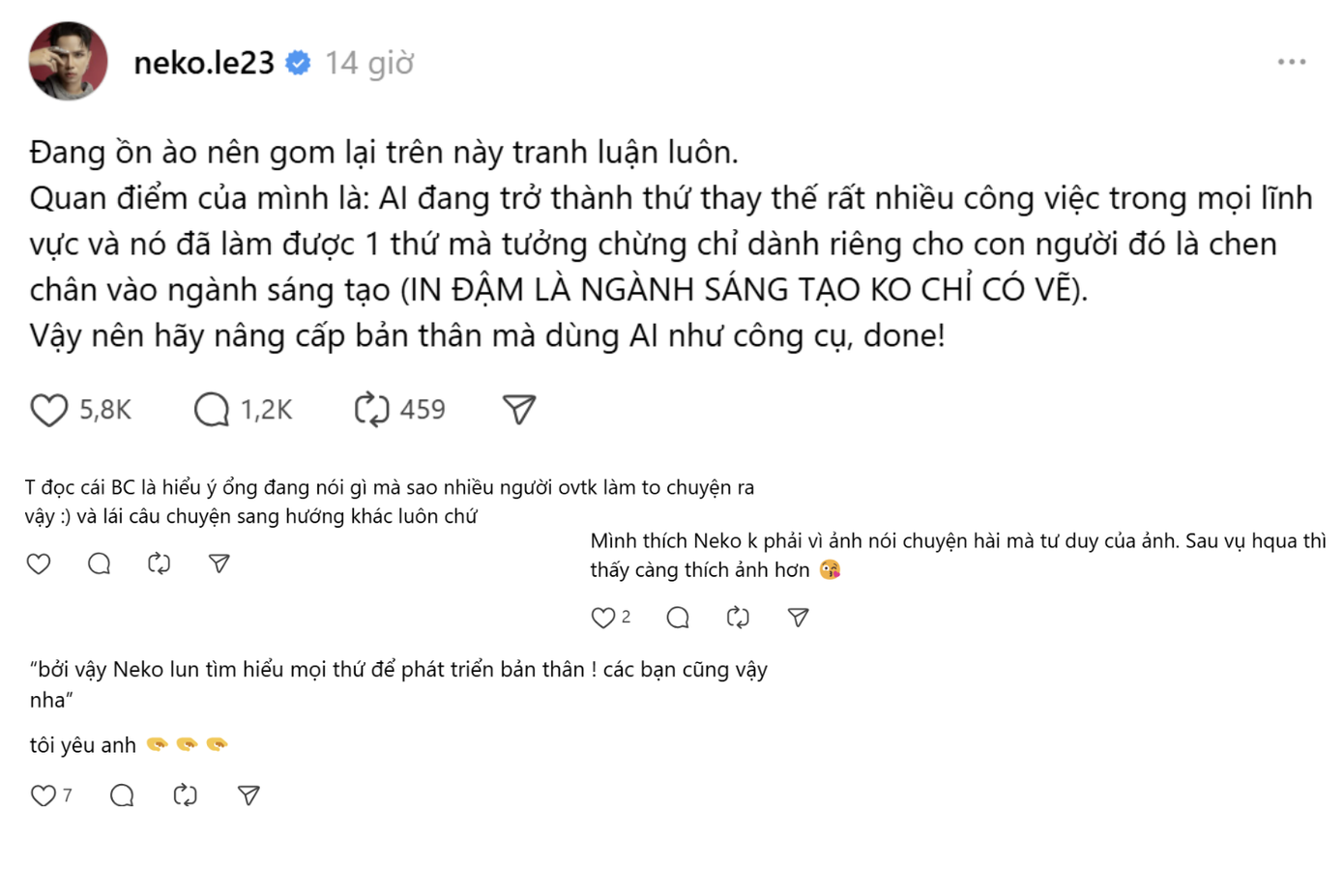 Một số khán giả cho rằng mọi người chưa hiểu hết ý của Neko Lê và câu chuyện bị đẩy đi xa.