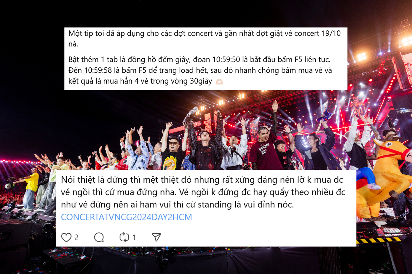 Các bình luận chia sẻ "chiến thuật" để có thể săn vé thành công được lan truyền. Các bình luận chia sẻ "chiến thuật" để có thể săn vé thành công được lan truyền.