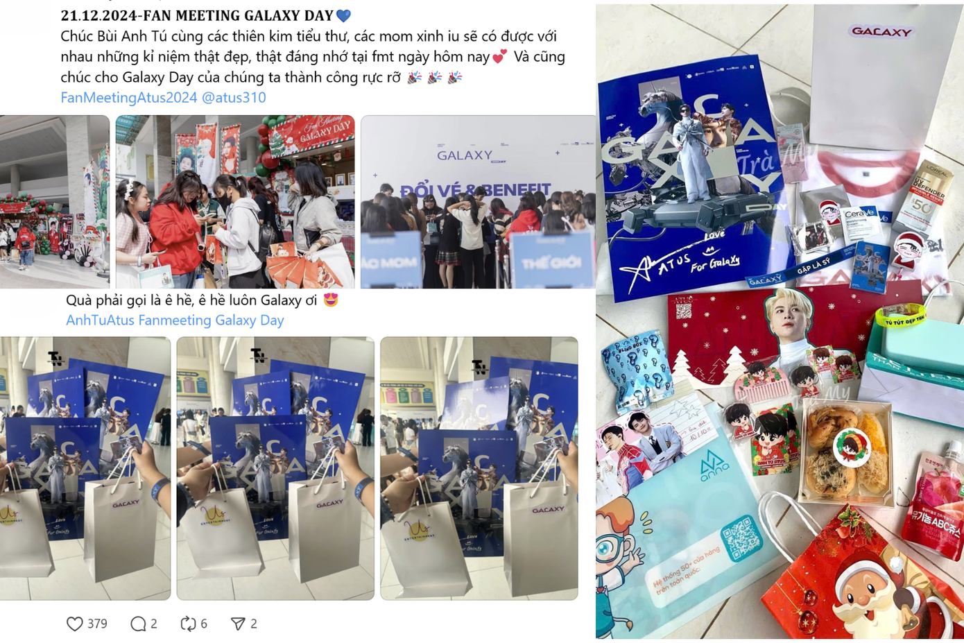 Một fan chia sẻ đầy cảm xúc: &quot;Đi fan meeting lần đầu mà nhận quà nhiều như đi hội làng, hết bọc này đến túi kia&quot;.