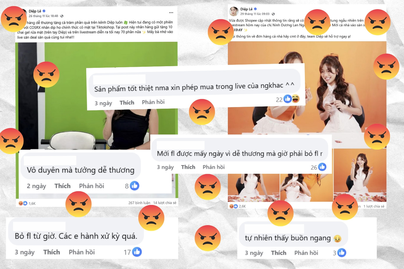 Các bài đăng của Diệp Lê nhận về lượng &quot;phẫn nộ&quot; lớn từ cộng đồng mạng.