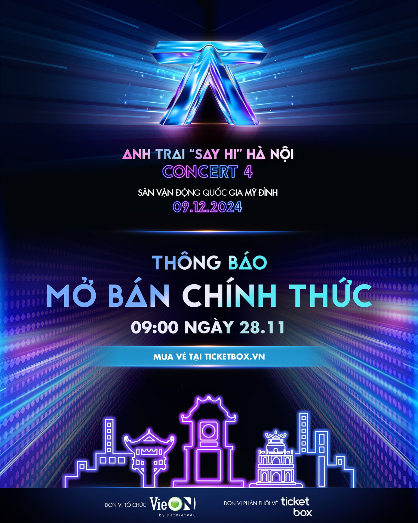 Thông báo chính thức từ chương trình về thời gian mở bán vé concert Anh Trai "Say Hi" D-4. Thông báo chính thức từ chương trình về thời gian mở bán vé concert Anh Trai "Say Hi" D-4.