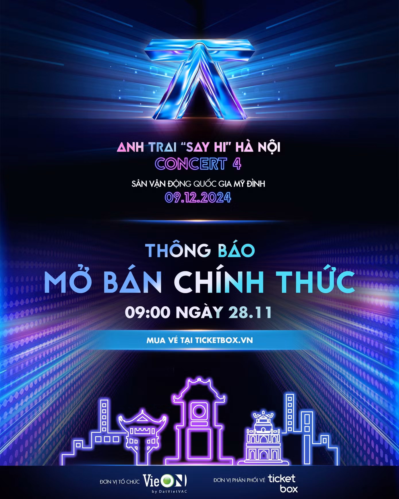 Thông báo mở bán vé concert Anh Trai "Say Hi" D-4 vào 9 giờ ngày 28/11. Thông báo mở bán vé concert Anh Trai "Say Hi" D-4 vào 9 giờ ngày 28/11.