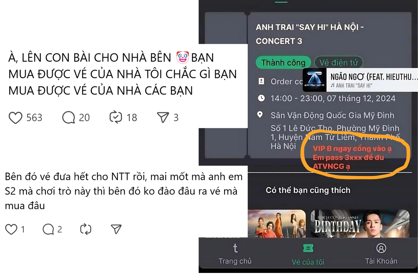 Một số "Gai Con" rao bán vé concert ATSH D-3để "đu" concert Chông Gai D-2. Một số "Gai Con" rao bán vé concert ATSH D-3để "đu" concert Chông Gai D-2.