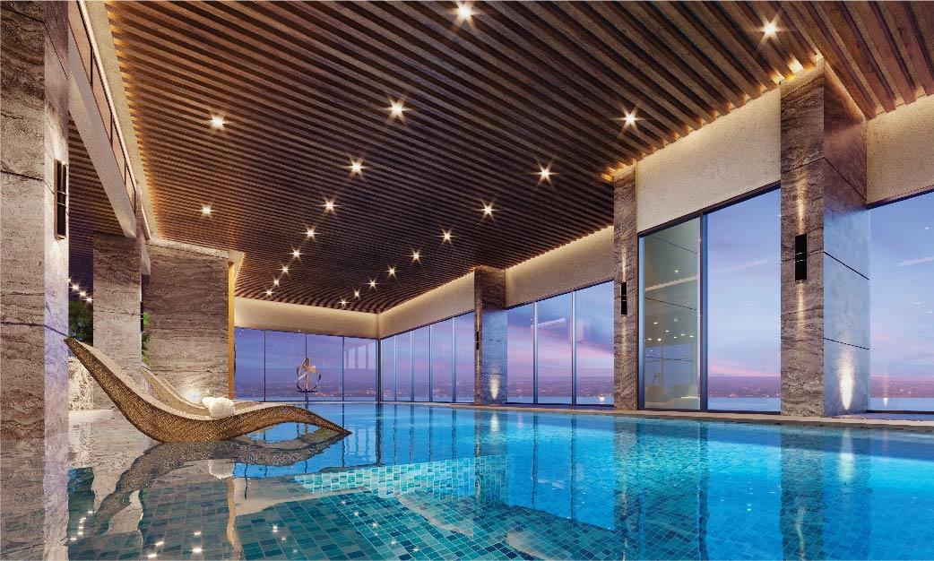 Bể bơi tầng thượng trên mỗi toà nhà với tầm nhìn panorama toàn cảnh thành phố.