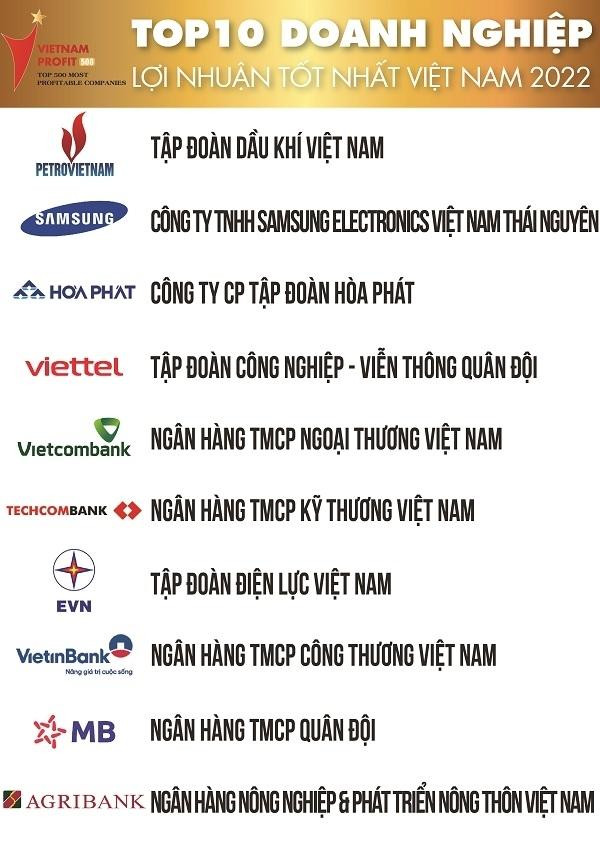 Top 10 Bảng xếp hạng Doanh nghiệp lợi nhuận tốt nhất Việt Nam năm 2022 Top 10 Bảng xếp hạng Doanh nghiệp lợi nhuận tốt nhất Việt Nam năm 2022