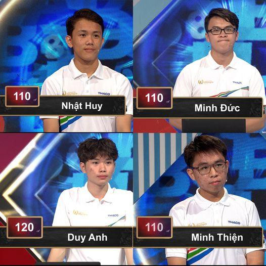 Điểm số của bốn thí sinh sau phần thi Khởi động. Ảnh: FBCT Điểm số của bốn thí sinh sau phần thi Khởi động. Ảnh: FBCT