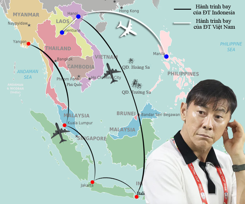 Hành trình di chuyển của ĐT Indonesia ở vòng bảng ASEAN Cup 2024