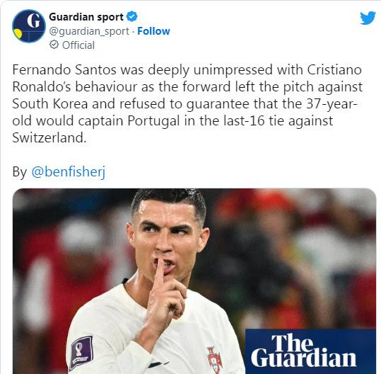 Guardian đưa tin Ronaldo sẽ mất băng thủ quân
