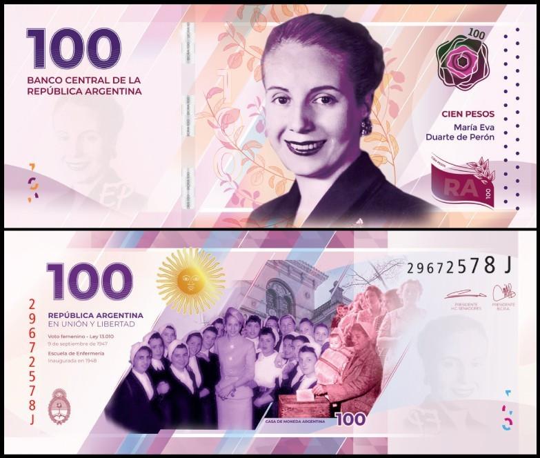 Argentina từng in đồng 100 peso để tôn vinh bà Eva Peron