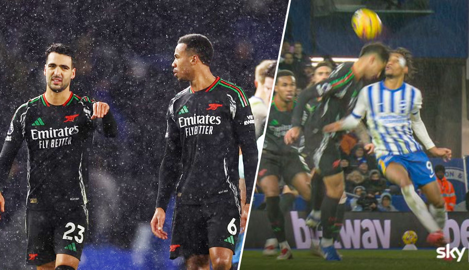 Tình huống Saliba chạm đầu với cầu thủ Brighton dẫn tới phạt đền