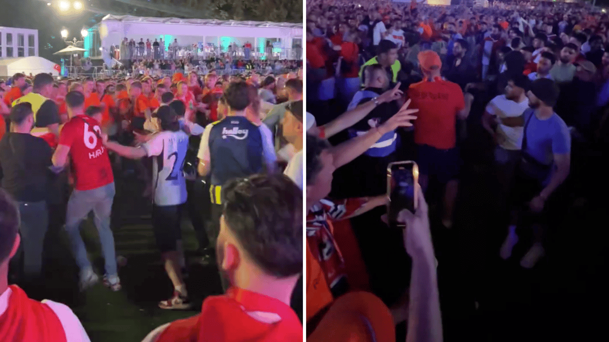 Khung cảnh tại một fanzone nơi CĐV hai bên đụng độ