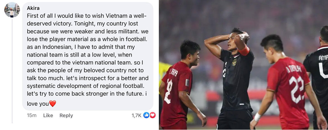 Bình luận được hàng ngàn like của CĐV Indonesia Bình luận được hàng ngàn like của CĐV Indonesia