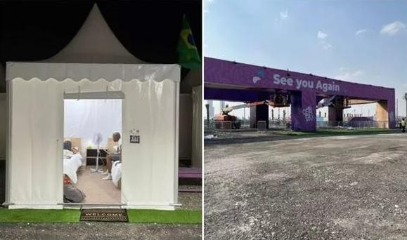 Một căn phòng ngủ là container được kê 2 giường cá nhân và không có chỗ để bố trí nhà vệ sinh bên trong, buộc CĐV phải xếp hàng ở khu vực vệ sinh công cộng dù chi hàng trăm USD mỗi ngày để thuê phòng Một căn phòng ngủ là container được kê 2 giường cá nhân và không có chỗ để bố trí nhà vệ sinh bên trong, buộc CĐV phải xếp hàng ở khu vực vệ sinh công cộng dù chi hàng trăm USD mỗi ngày để thuê phòng