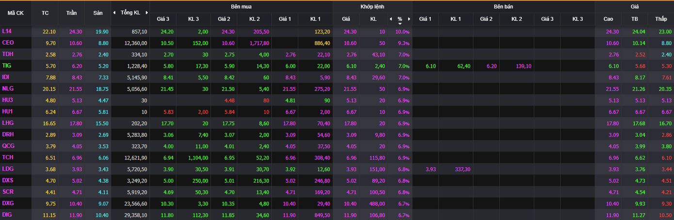 Cổ phiếu bất động sản cũng tiếp tục đua trần