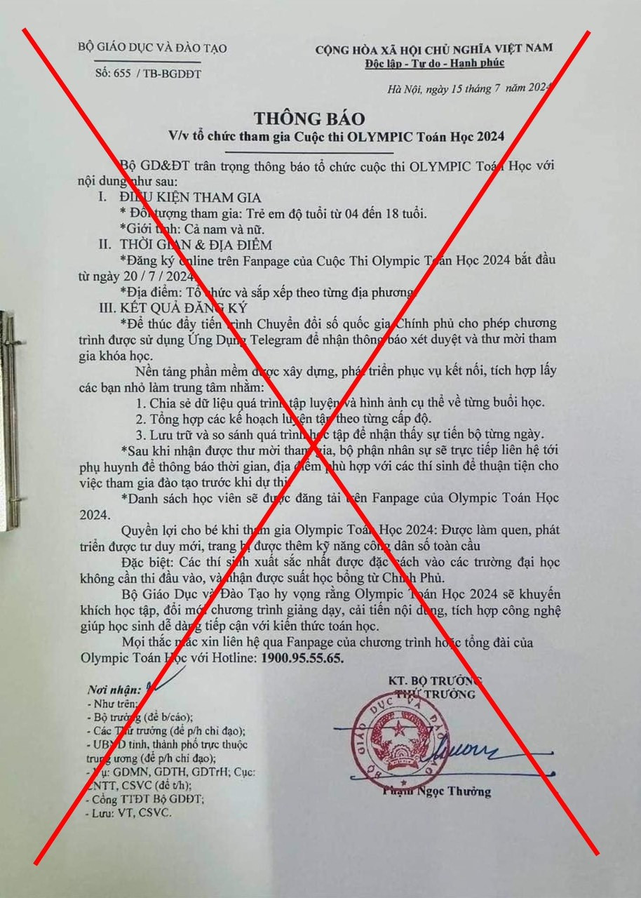 Bộ GD&ĐT khẳng định, đây là văn bản giả mạo. Bộ GD&ĐT khẳng định, đây là văn bản giả mạo.