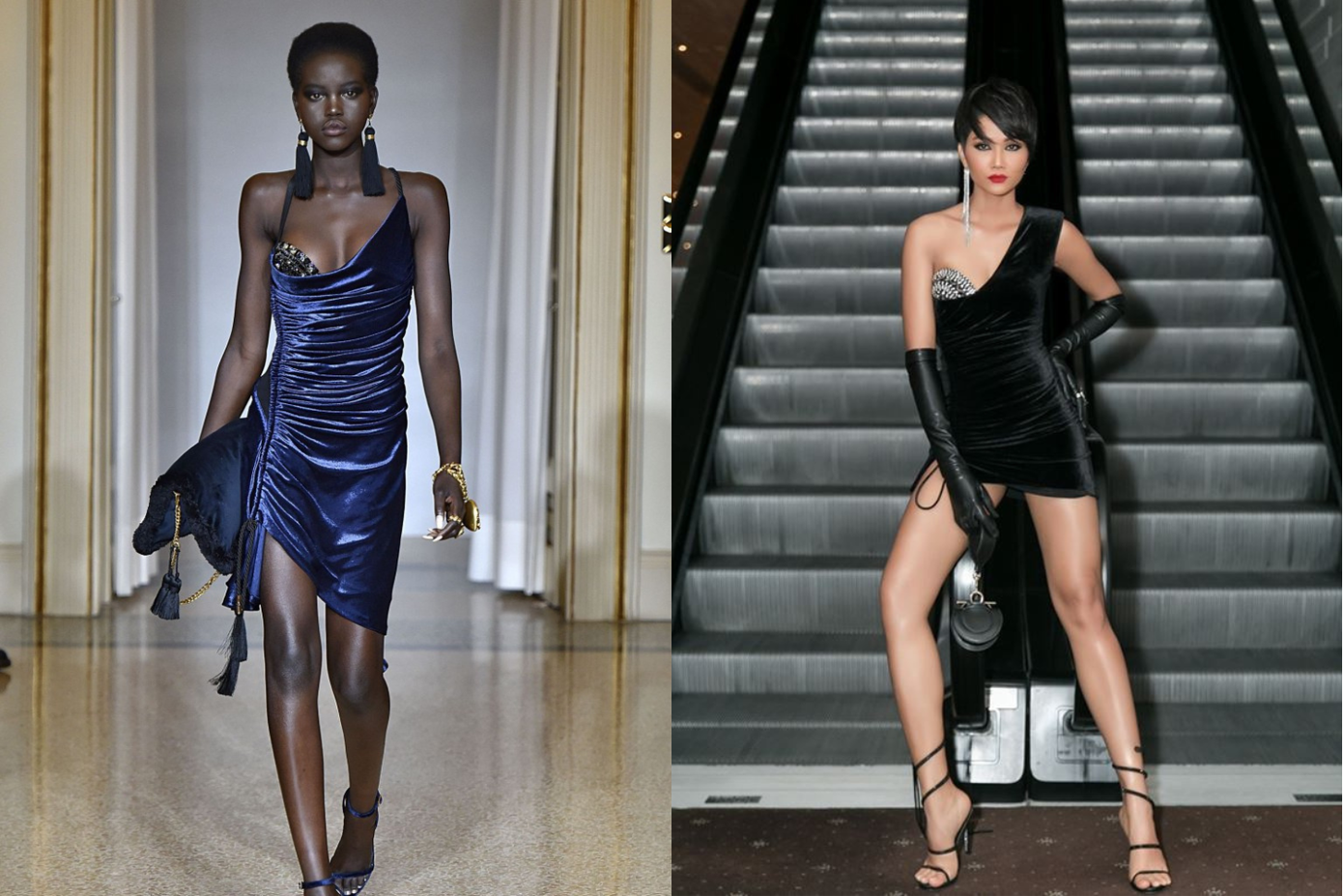 Tại sự kiện Elle Style Awards 2018, H'Hen Niê diện mẫu váy lệch vai với phần cúp ngực đinh tán đầy táo bạo của nhà thiết kế Lưu Ngọc Kim Khanh. Cư dân mạng nhanh chóng nhận ra mẫu thiết kế này có nhiều điểm tương đồng với thiết kế của nhà mốt Versace.