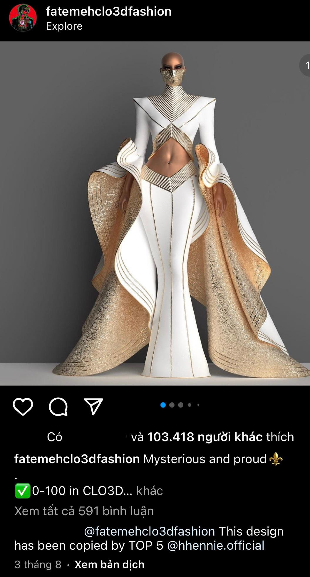 Thiết kế của nhà mẫu Fatima Fashion đã được đăng trên trang Instagram từ đầu tháng 8.