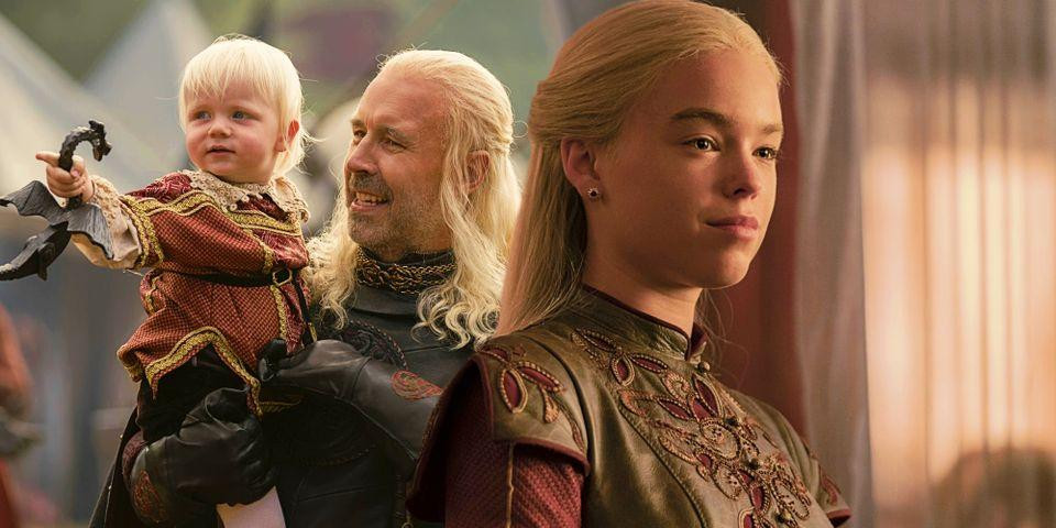 Vị trí thừa kế của Rhaenyra bị lung lay bởi người em trai cùng cha khác mẹ. Vị trí thừa kế của Rhaenyra bị lung lay bởi người em trai cùng cha khác mẹ.