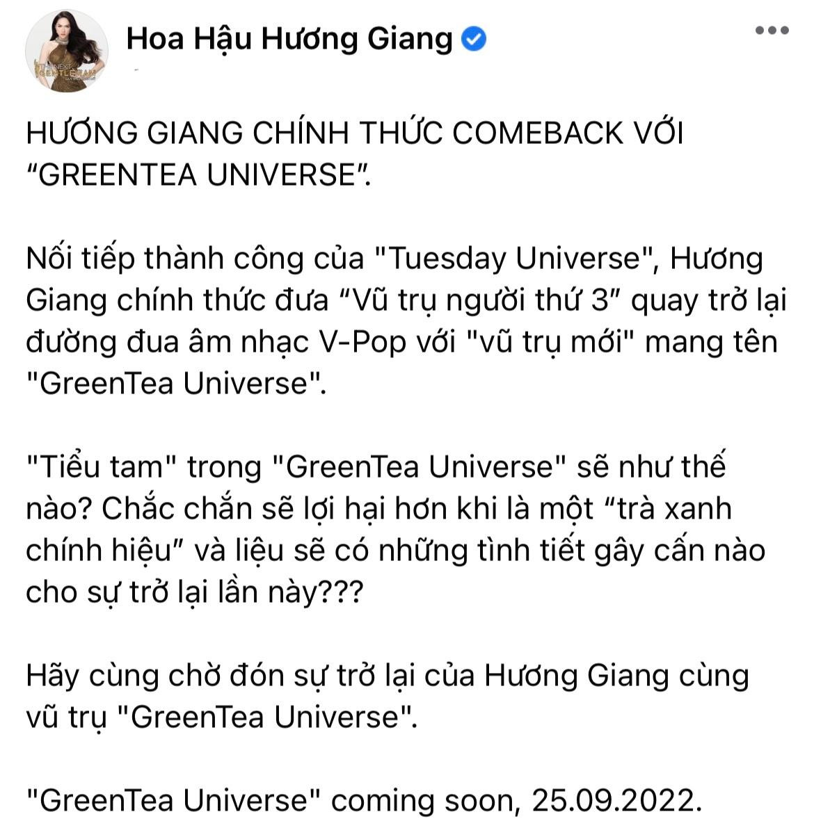 Hương Giang nhá hàng về "GreenTea Universe". Hương Giang nhá hàng về "GreenTea Universe".