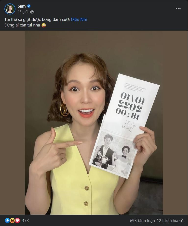 Liệu Sam có thành công giành được hoa cưới của Diệu Nhi để "lấy vía" cưới chồng không? Đám cưới của Diệu Nhi vào tháng 10 tới sẽ cho cư dân mạng câu trả lời.