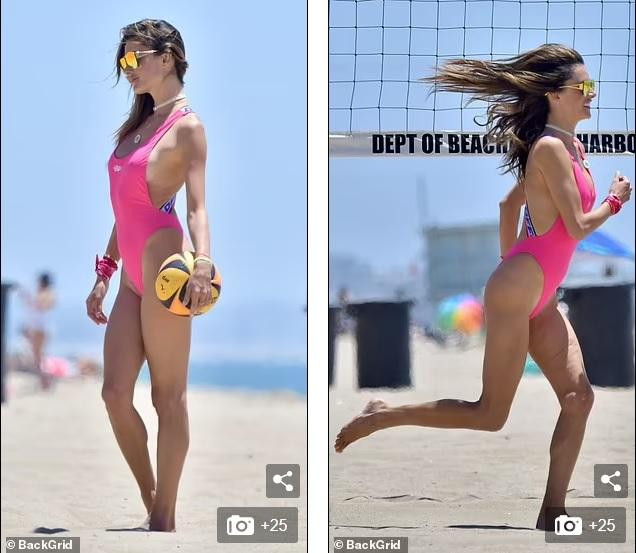 Hôm Chủ nhật (23/4, giờ địa phương), Alessandra Ambrosio được nhìn thấy chơi bóng chuyền trên bãi biển ở Santa Monica, California, Mỹ. Hôm Chủ nhật (23/4, giờ địa phương), Alessandra Ambrosio được nhìn thấy chơi bóng chuyền trên bãi biển ở Santa Monica, California, Mỹ.