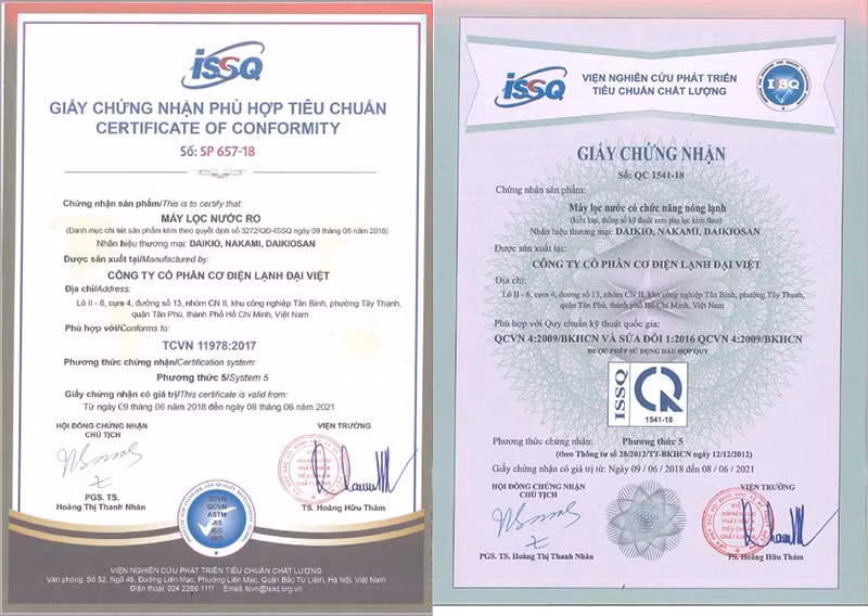 Daikiosan/Nakami là hãng đạt chuẩn quốc gia về máy lọc nước gia đình ảnh 1