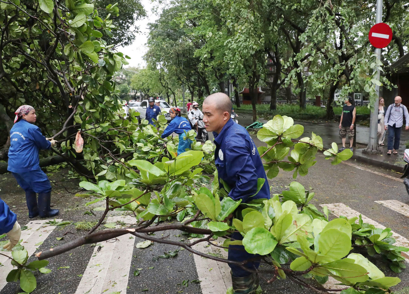 Chủ tịch UBND thành phố Hà Nội yêu cầu tập trung toàn bộ nhân lực, trang thiết bị để triển khai giải tỏa cây đổ, cành gãy, đảm bảo an toàn giao thông. Ảnh: Như Ý