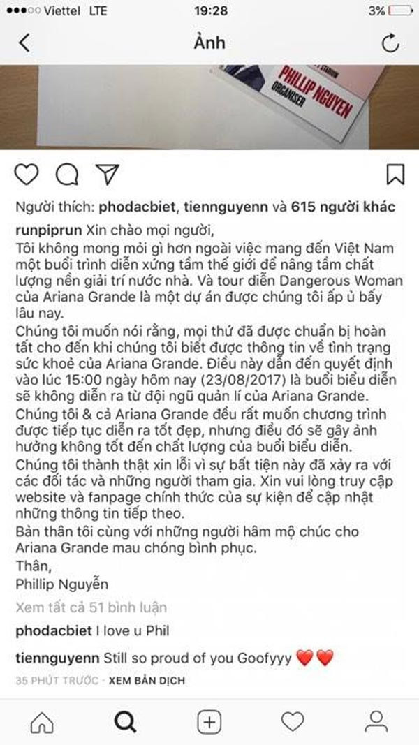 Phillip Nguyễn xin lỗi vì sự cố Ariana Grande bất ngờ huỷ show ảnh 1