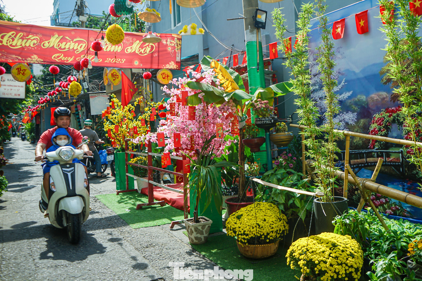 Nhiều con hẻm ở các quận trung tâm TPHCM được người dân trang trí lộng lẫy như “đường hoa”, thu hút nhiều người đến check-in.