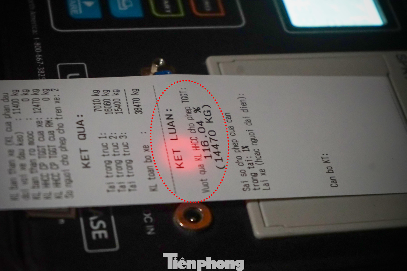 Kết quả cân tải trọng xe ben vượt quá quy định cho phép tham gia giao thông 116,04% Kết quả cân tải trọng xe ben vượt quá quy định cho phép tham gia giao thông 116,04%