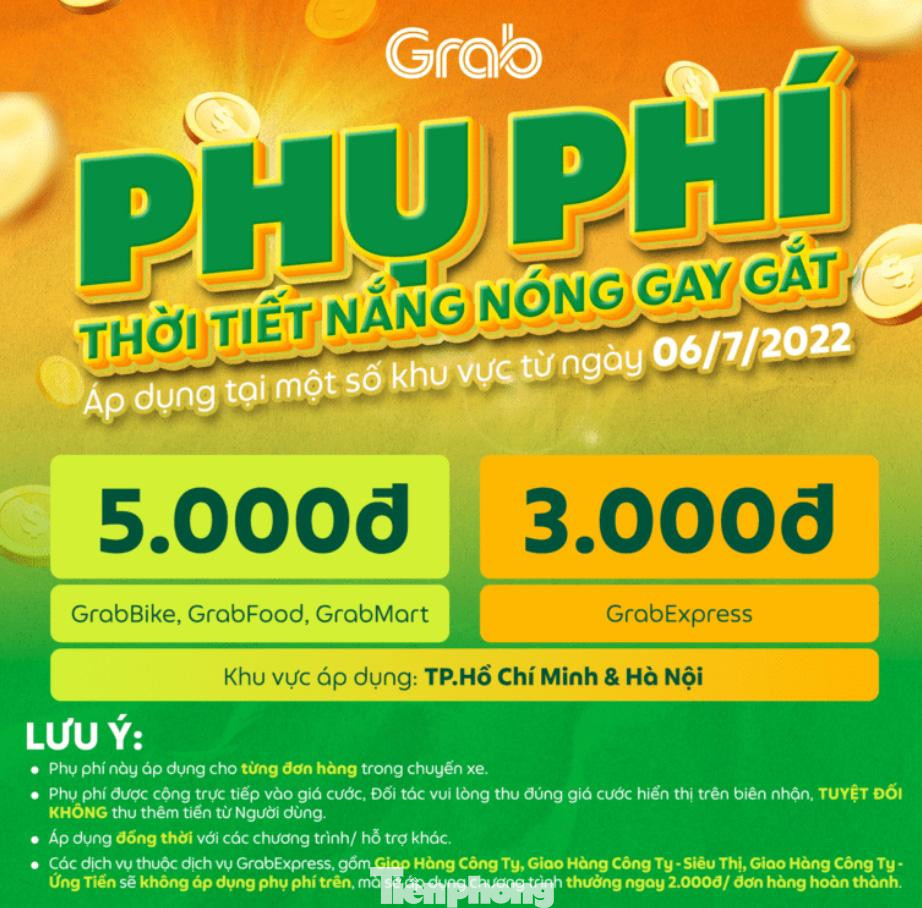 Mẫu thông báo thu phụ phí &quot;thời tiết nắng nóng gay gắt&quot; trên app gọi xe Grab Việt Nam