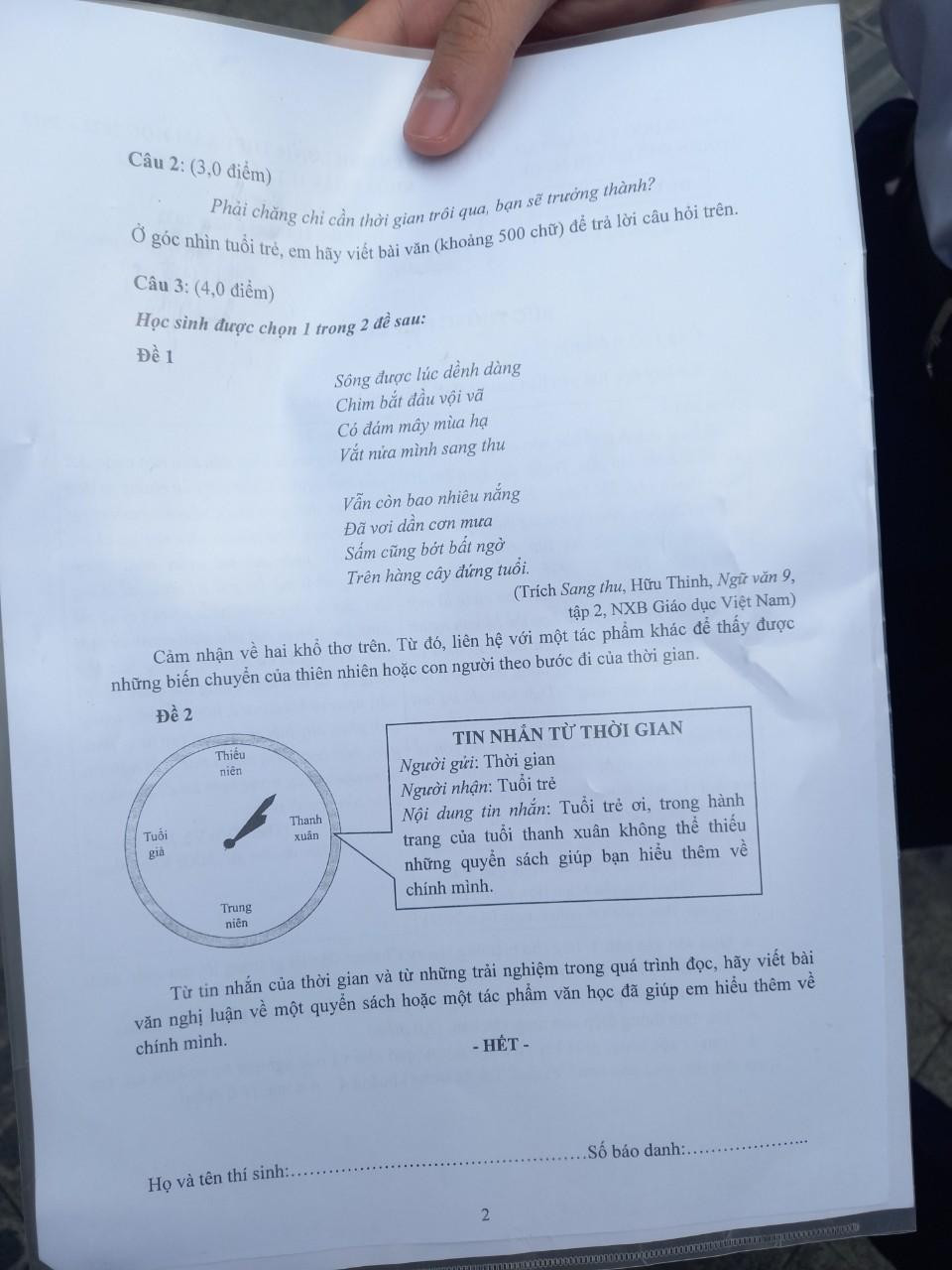 Đề thi tuyển sinh lớp 10 môn Ngữ Văn sáng nay Đề thi tuyển sinh lớp 10 môn Ngữ Văn sáng nay