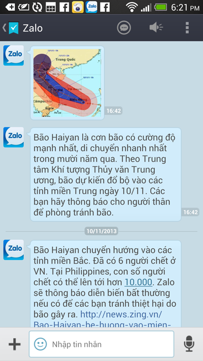 Tin nhắn chi tiết từ ứng dụng Zalo. Tin nhắn chi tiết từ ứng dụng Zalo