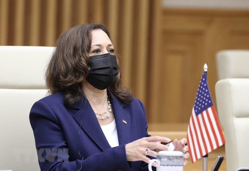 Phó Tổng thống Hoa Kỳ Kamala Harris phát biểu. Ảnh: Dương Giang/TTXVN.