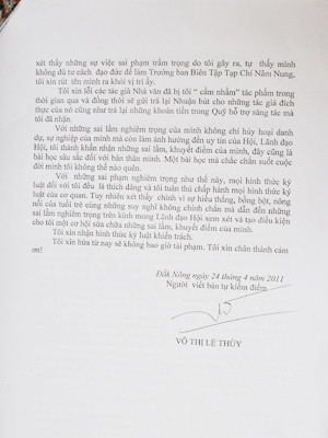 Bản tự kiểm điểm của Lê Thủy