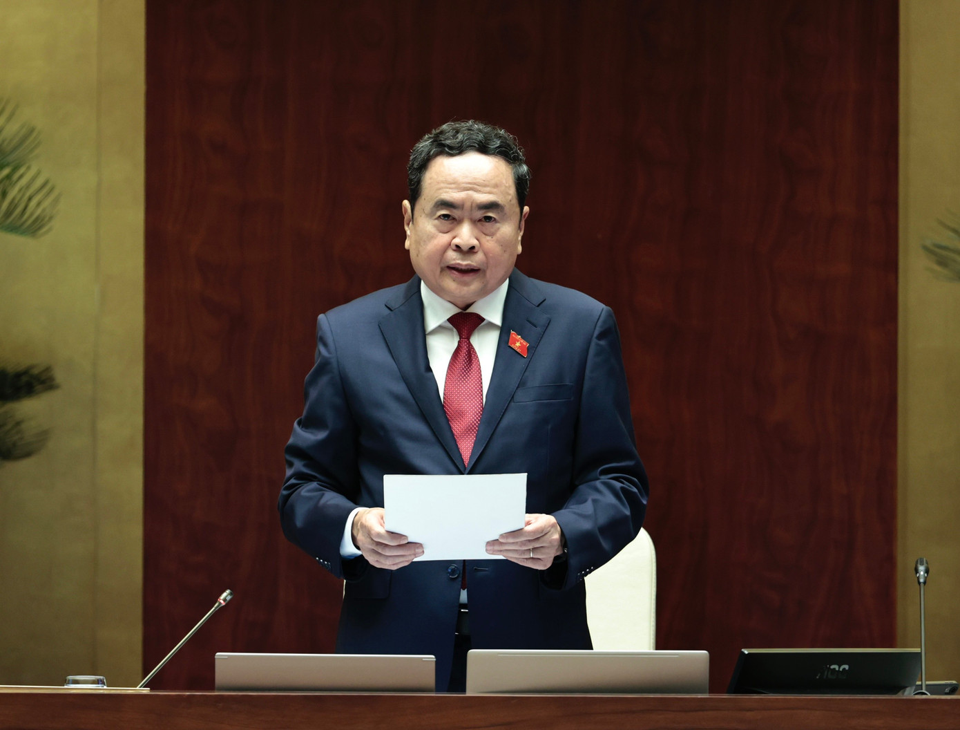 Chủ tịch Quốc hội Trần Thanh Mẫn phát biểu khai mạc phiên chất vấn. Ảnh: Như Ý Chủ tịch Quốc hội Trần Thanh Mẫn phát biểu khai mạc phiên chất vấn. Ảnh: Như Ý