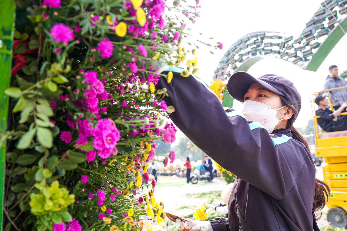 Các công nhân miệt mài trang trí hoa cho các hạng mục tại Festival hoa Mê Linh. Các công nhân miệt mài trang trí hoa cho các hạng mục tại Festival hoa Mê Linh.
