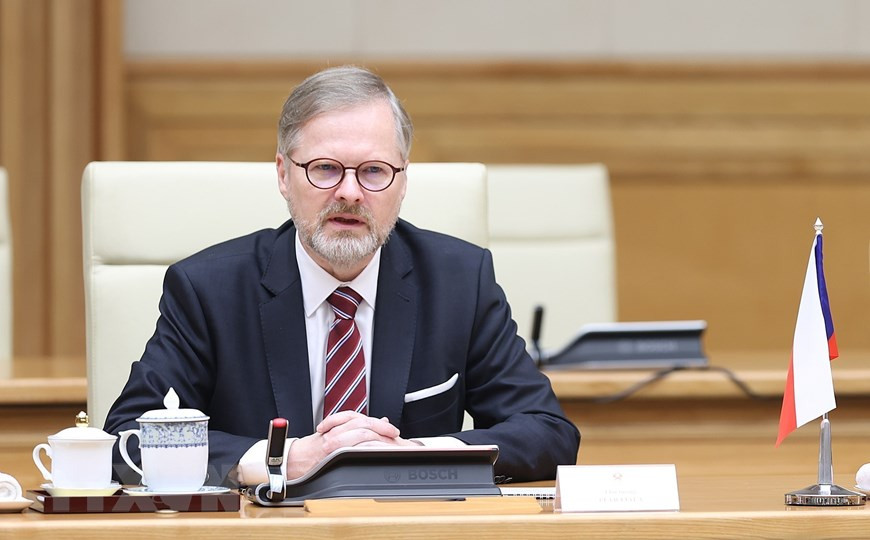 Thủ tướng Cộng hòa Séc Petr Fiala phát biểu tại cuộc hội đàm với Thủ tướng Phạm Minh Chính. (Ảnh: Dương Giang/TTXVN) Thủ tướng Cộng hòa Séc Petr Fiala phát biểu tại cuộc hội đàm với Thủ tướng Phạm Minh Chính. (Ảnh: Dương Giang/TTXVN)