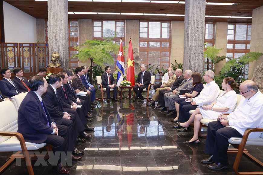 Quang cảnh buổi hội kiến. (Ảnh: Doãn Tấn/TTXVN)