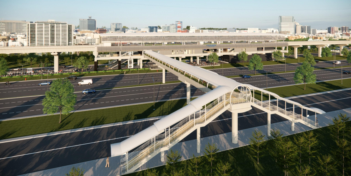 Phối cảnh 3D của công trình cầu vượt bộ hành kết nối nhà ga trên cao tuyến metro số 1. Ảnh: MAUR