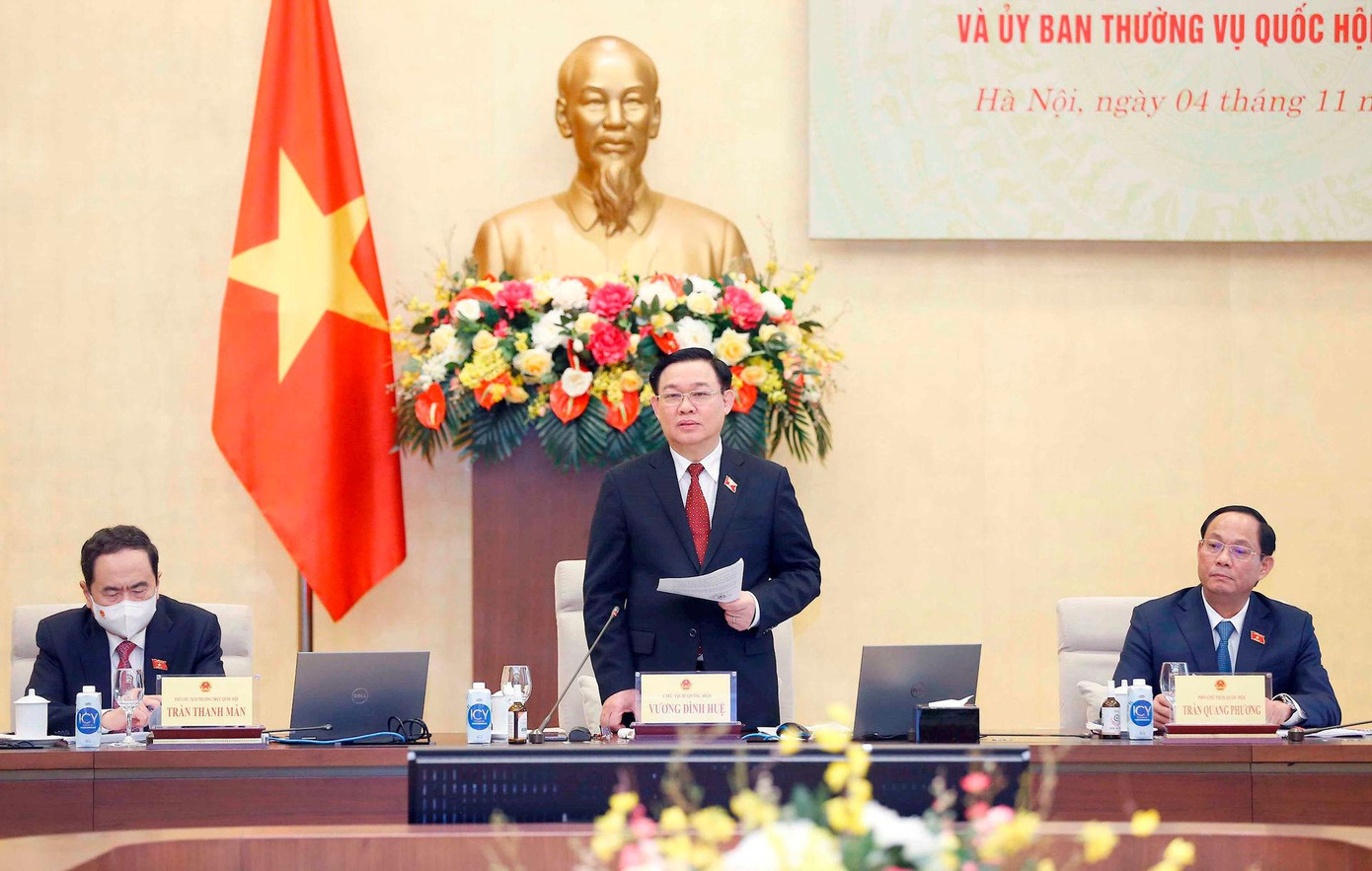 Chủ tịch Quốc hội Vương Đình Huệ phát biểu tại Hội nghị triển khai chương trình giám sát năm 2022 của Quốc hội