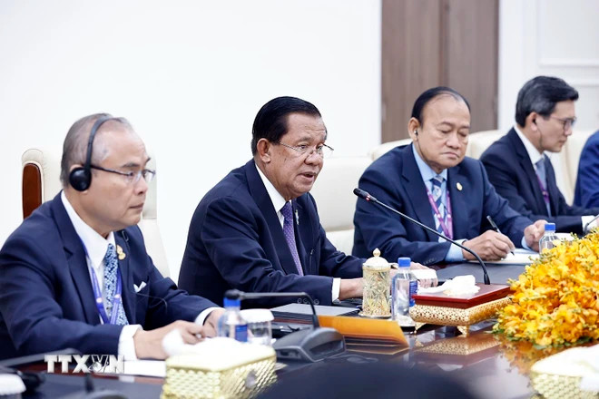 Chủ tịch Thượng viện Campuchia Samdech Techo Hun Sen phát biểu. (Ảnh: Doãn Tấn/TTXVN)