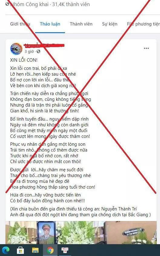 Thông tin sai sự thật về Thiếu tá T hy sinh lan truyền trên internet