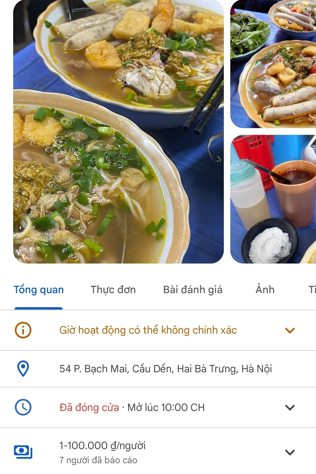 Thông tin quán bún riêu 54 Bạch Mai đóng cửa cũng hiện trên một số ứng dụng. Thông tin quán bún riêu 54 Bạch Mai đóng cửa cũng hiện trên một số ứng dụng.