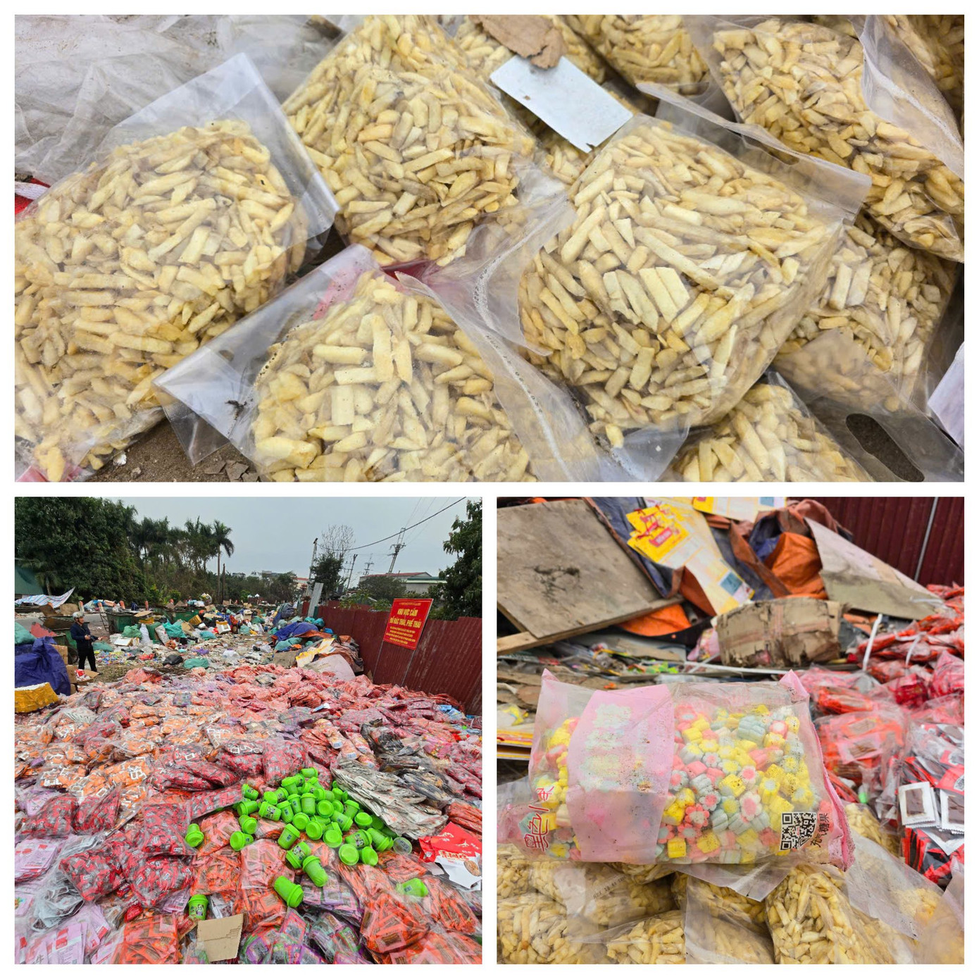 Nhiều loại bánh kẹo bị đổ bỏ ở bãi rác tại xã La Phù, Hoài Đức