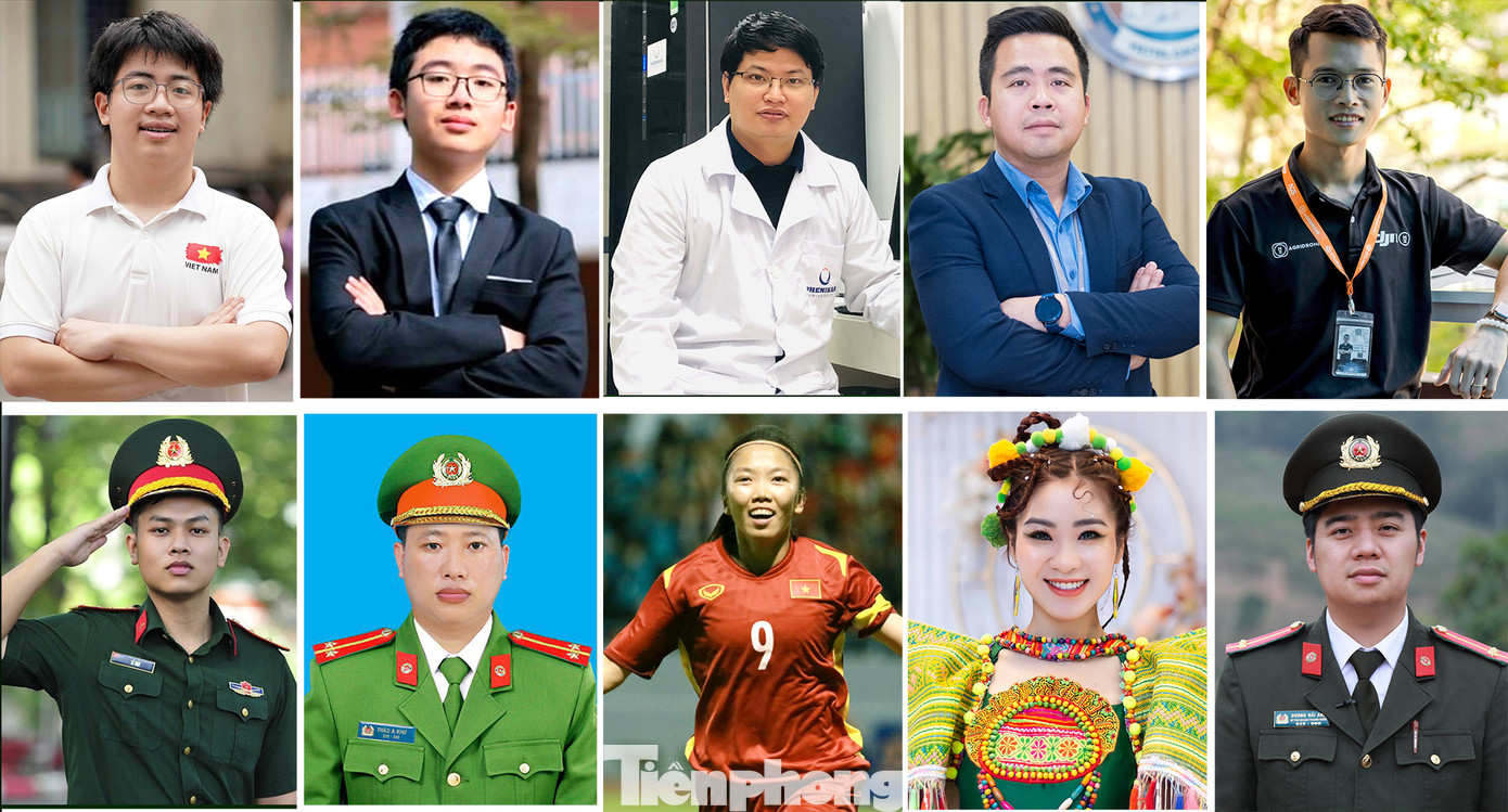 10 Gương mặt trẻ Việt Nam tiêu biểu năm 2022: Ngô Quý Đăng, Võ Hoàng Hải, Trương Thanh Tùng, Nguyễn Như Thành, Nguyễn Văn Thiên Vũ, Lê Hảo, Thào A Khư, Huỳnh Như, Hà Myo, Dương Hải Anh (thứ tự từ trái sang phải, từ trên xuống dưới).