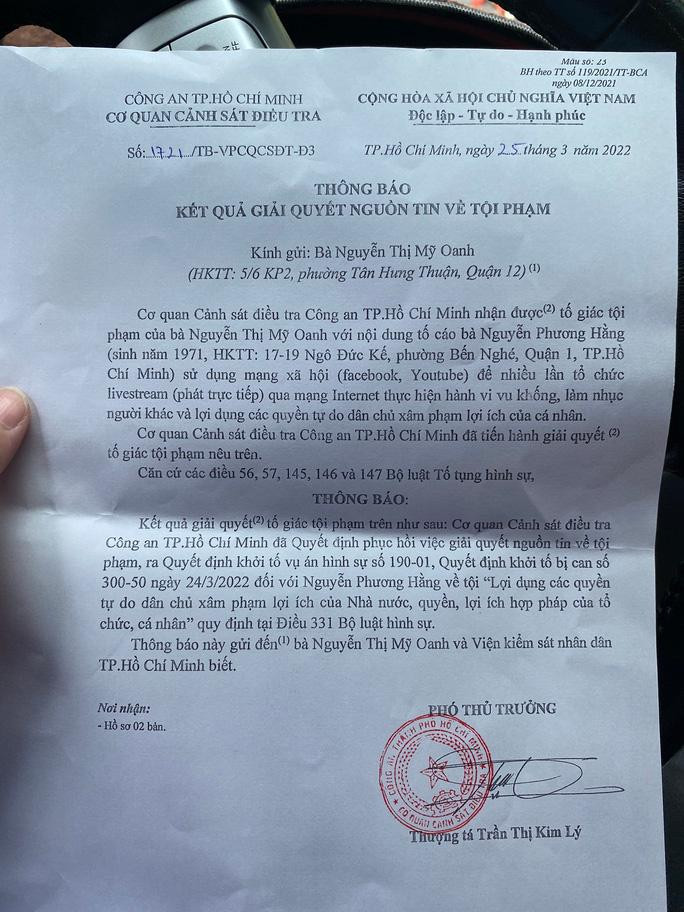 Thông báo của Công an TP HCM.